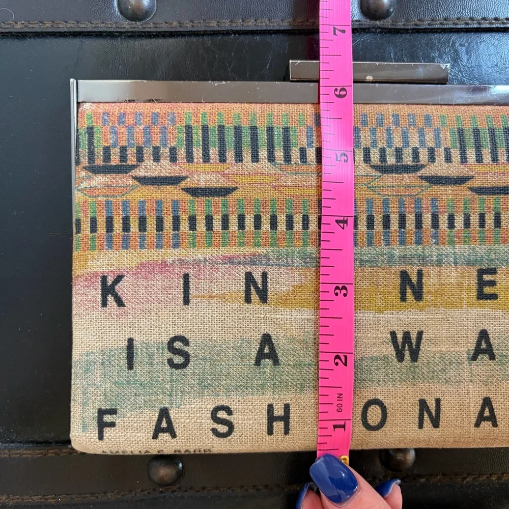 Rachel Roy Woven Linen Kindness Ghana Clutch Purse Boho Wedding Evening Bag